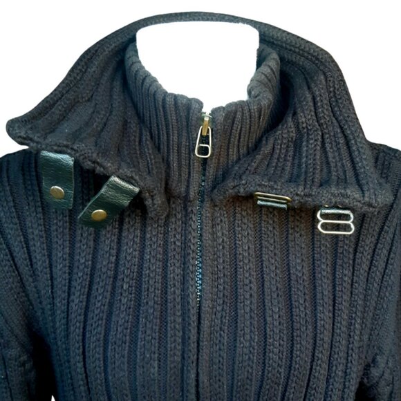 LCR 04s Black Full Zip Wool Blend Sweater Detachable Collar Buckle Detail - Picture 10 of 16